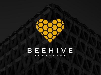 Bee Hive Love Heart Shape Logo apiary bee branding comb design graphic design heart hive honey honeycomb illustration logo logo design love romance romantic shape valentine vector yellow