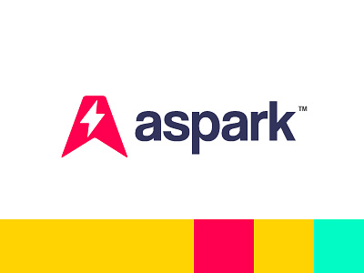 Aspark a clever colourful creative efficiency energy icon identity illustration letter logo mark negative space network power service spark sumesh jose thunder typography