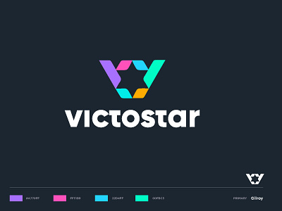 victostar business clever colourful concept corporate creative gradient icon identity illustration letter v logo mark minimal negative space security star typogaphy victory victostar