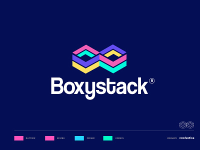 Boxystack box brand brandhalos business colourful concept engineering gradient icon identity illustration letter b logo mark minimal software solutions stack technology unlock