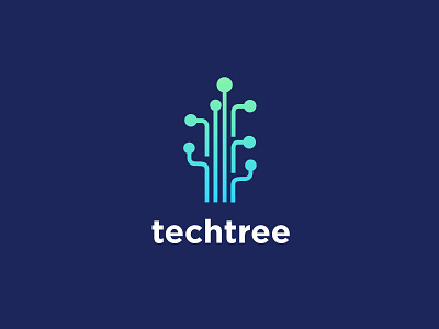 Techtree 2d abstract concept design design agency digital drawing flat gradient icon identity logo minimal motherboard nature simple symbol technology tree vector