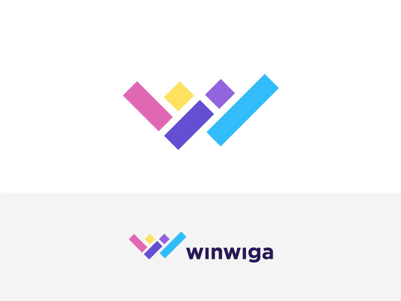 Winwiga flat concept creative agency top 9 game gradient colorful trend 2019 box cube people man letter w logo designer creative identity icon illustration mark logo
