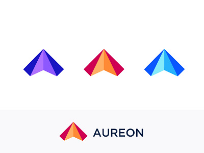 Aureon abstract aeroplane blue colorful concept creative flat fly gradient icon identity illustration letter a logo mark minimal orange paper plane purple vector