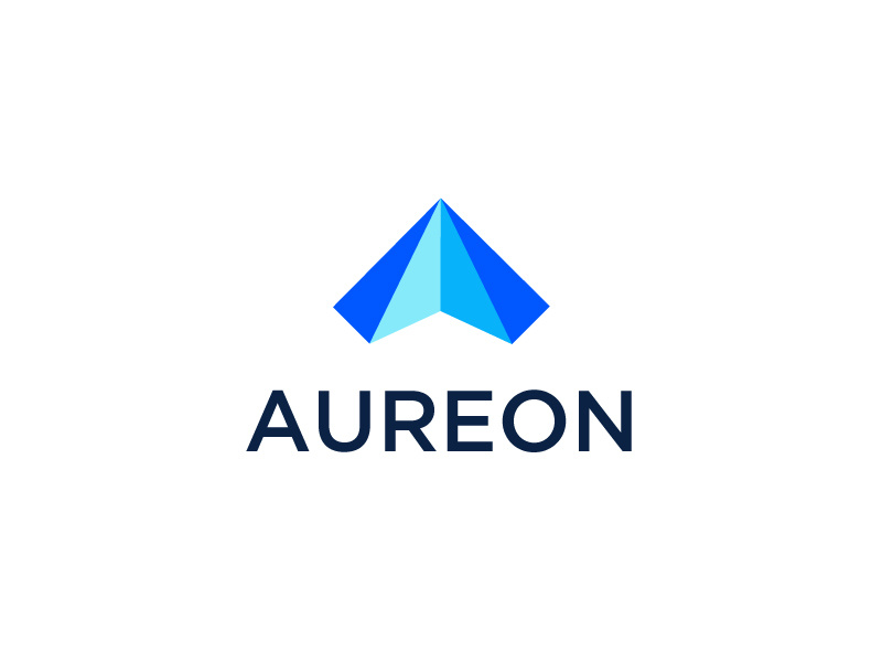 Aureon blue gradient top 9 growth up aeroplane paper plane arrow minimal flat geometric abstract concept vector creative identity icon mark illustration logo