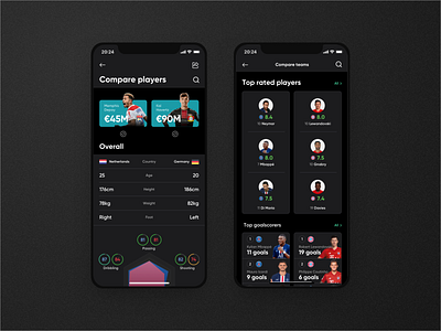 Players & Teams Compare | FootStats iOS mobile app design