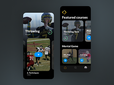 Coaching App Featured Sport Courses and Lessons app coach color course design football interface ios lessons mobile online course online lessons soccer sport trainer typography ui ux video course yellow
