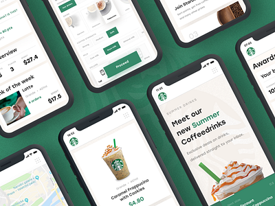 Starbucks Redesign #2 Mobile screens app coffee coffeshop green interface ios iphone starbucks ui ux