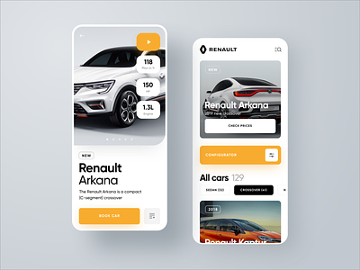 Renault Car Shop | iOS mobile app design app auto car design interface ios mobile renault sketch app ui ux yellow