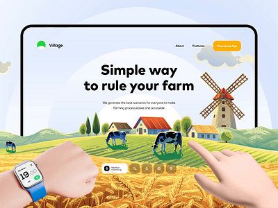 Village App animation branding design illustration landing minimal motion onepage product design village web