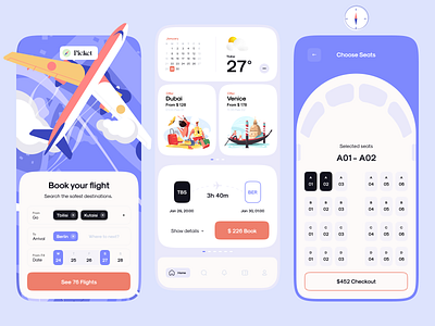 Picket - The Concept for the Flights Booking App all app design application booking dashboard flight illustration mobile product design travel