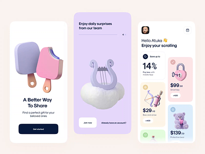 😍 Valentine's Special - App Onboarding 🤩 animation app cloud dashboard design ecommerce gift icecream mobile motion onboarding product design shop valentine valentines day