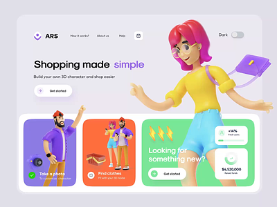 ARS ⚡️Shopping with your character 3d animation character ecommerce design georgia hero micro minimal moodboard motion onepage shopping tbilisi transition ui ux web