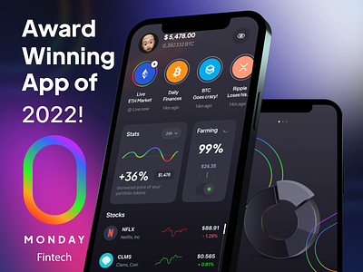 Monday Fintech - Crypto Trading App 2022 3d animation app application award crypto design finance fintech floating illustration interaction money motion motion graphics smooth trading ui ux