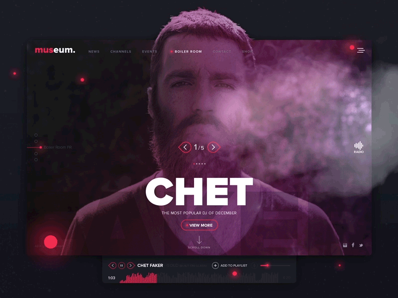 Museum gif layout minimal music player radio smoke ui unusual ux web website