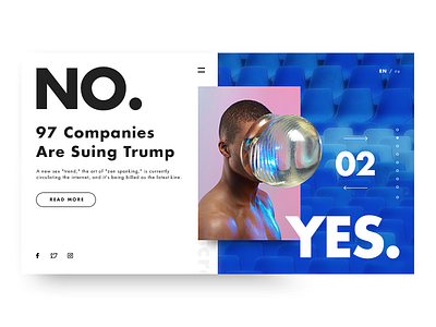 NO . YES . art blue bold face font gallery landing onepage typo ui ux web