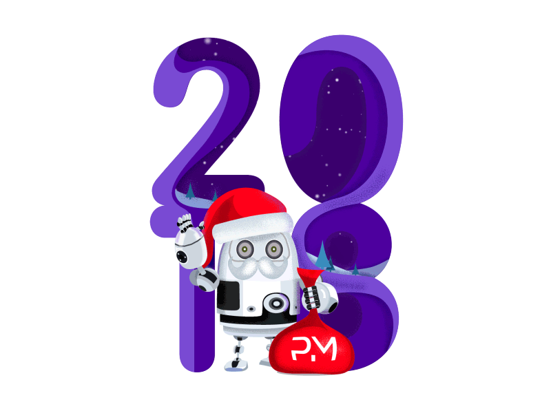 New Year 2018 2018 animation art christmas graphic greeting card new year robot santa snow technology