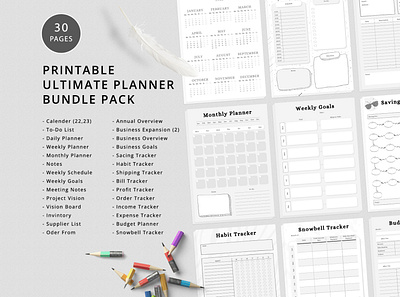 Planner Bundle Pack business business planner canva clean daily daily planner design editable elegant habit tracker happy planner income tracker life planner monthly planner planner printable saving tracker success planner weekly planner