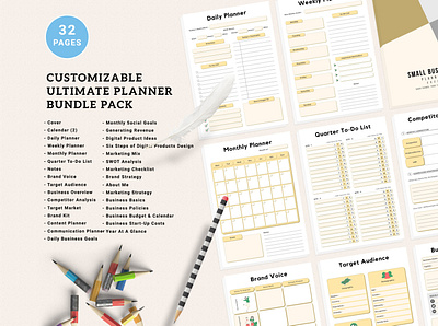 Planner Bundle Pack brand strategy brand voice business overview business planner business policies clean daily daily planner debit tracker design habit tarcker happy planner marketing strategy minimal monthly quarter to do list weekly weekly goals weekly planner yearly planner