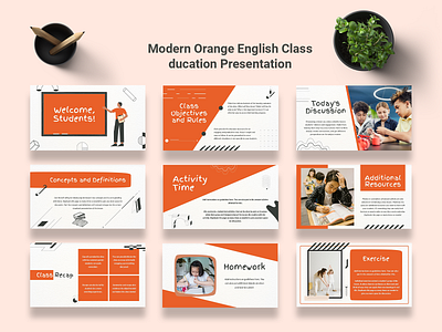 Orange English Class Education Presentation language