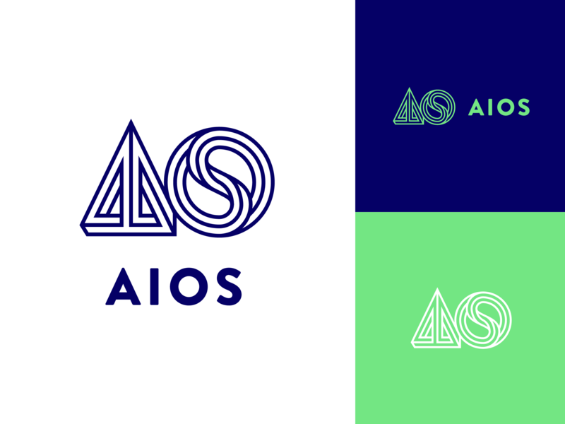 AIOS Logotype blue branding circle corporate design graphic design green identity logo symbol triangle visual identity