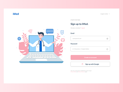 Sign up page branding design healthcare signup ui ux vector