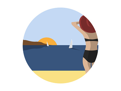 Ocean View beach boat flat flatdesign graphicdesign illustration ocean sail sea summer sun sunset swimsuit vector woman