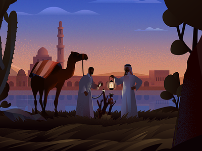 illustration for mobile app blue camel character illustration light man sky