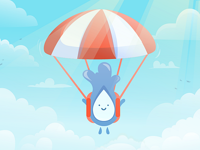 Aquick blue character character design clouds illustration parachute red sky skydiving vector water water drop