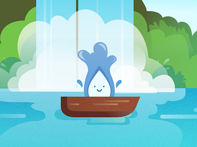 Aquick blue boat character character design foam illustration river sky vector water water drop waterfall