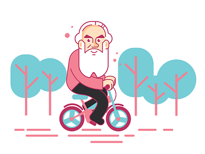 Leo Tolstoy beard bike fragment game illustration leo tolstoy riding tree vector writer