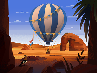 illustration for mobile app aerostat ballon desert illustraion