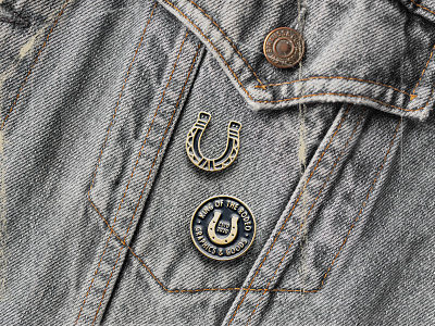 Pin badges - King of the Rodeo animation badge logo branding colour palette cowboy denim jacket design graphic design illustration logo merchandising mockup mrmockup pin badge texture typography vector western