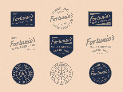 Fortunio's Classic & Retro Cars - Branding animation badge design branding car branding classic cars colour palette design garage graphic design illustration logo motion graphics pin badge typography vector vintage cars