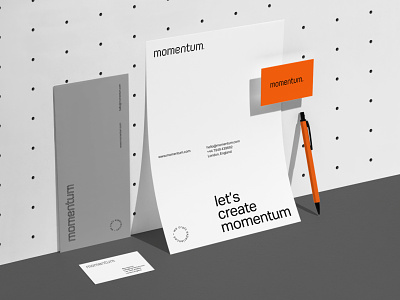 Momentum - Stationery Mockup Scene brand brand agency branding businesscard clean letterhead logo logo designer logomark logotype minimal simple stationary typography vector whitespace