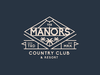Manors Country Club - Badge Design V2 art deco badge design branding california country badge golf graphic design illustration logo designer logomark palm palm springs palm tree sun