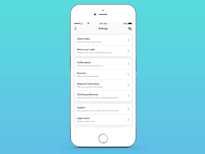 Fashion Store Settings Page IOS - UI Challenge #07