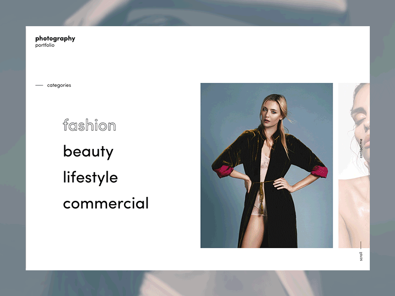 Photography portfolio animation concept - v2 animation editorial fashion layout minimal motion typography webdesign