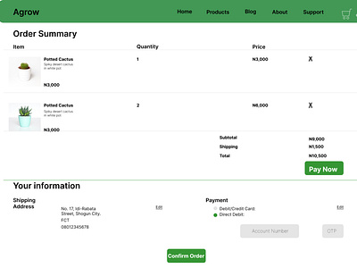 Design an order review screen for a gardener - Finished Design