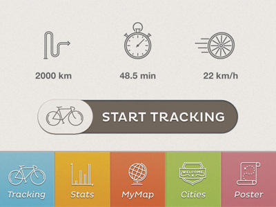 App Redesign IV android app application bicycle bike clock detail globe gui icon illustration ios map pictogram route statistics ui