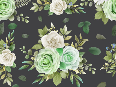 Elegant white and greenery roses seamless pattern spring