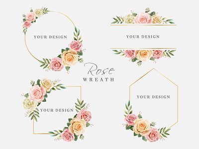 Beautiful set hand drawing floral wreath