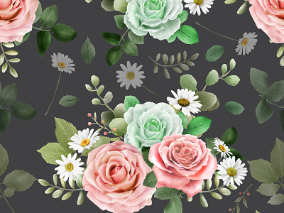 Elegant hand drawn roses seamless pattern decoration