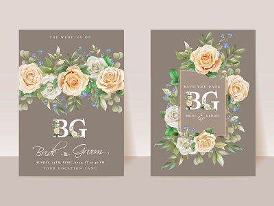 Romantic floral watercolor wedding invitation card set print