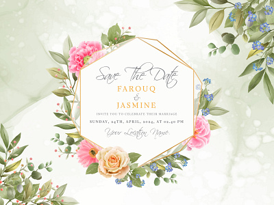 Beautiful and elegant flowers and leaves wedding invitation card