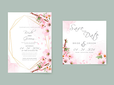 Beautiful soft pink cherry blossom wedding invitation card beautiful