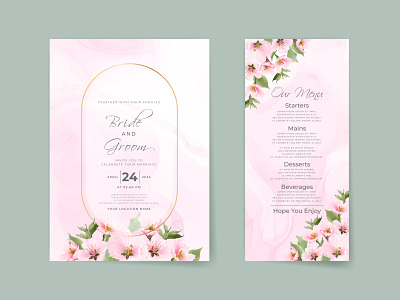 Beautiful soft pink cherry blossom wedding invitation card beautiful