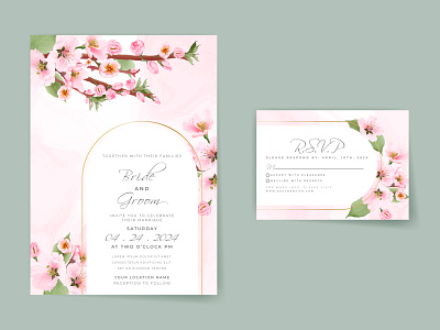 Beautiful soft pink cherry blossom wedding invitation card beautiful