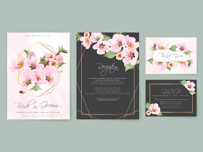 Beautiful soft pink cherry blossom wedding invitation card beautiful