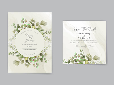 Wedding invitation card set with greenery leaves design plant