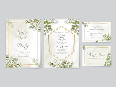 Wedding invitation card set with greenery leaves design greeting spring